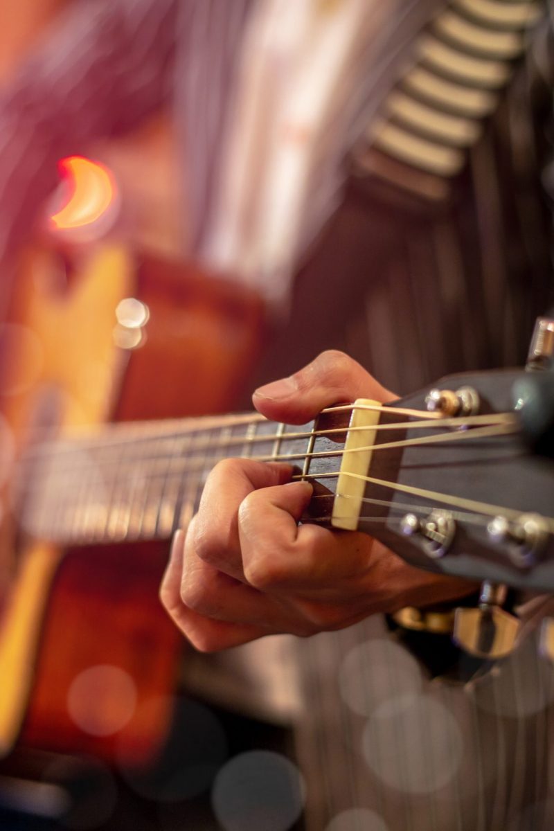 Guitarist play music in the night time.